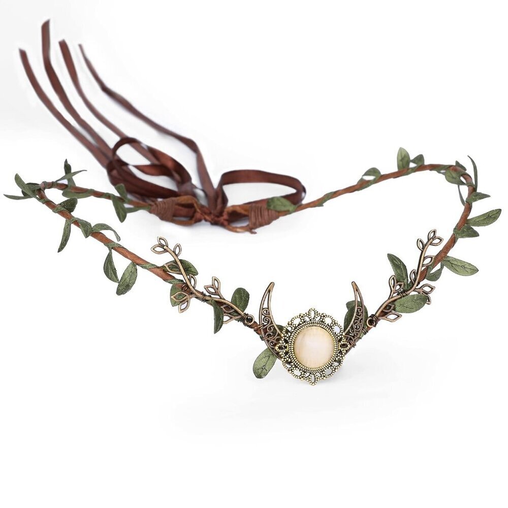 Elf Moon Crown Fairy Flower Headpiece Woodland Circlet for Women Girls